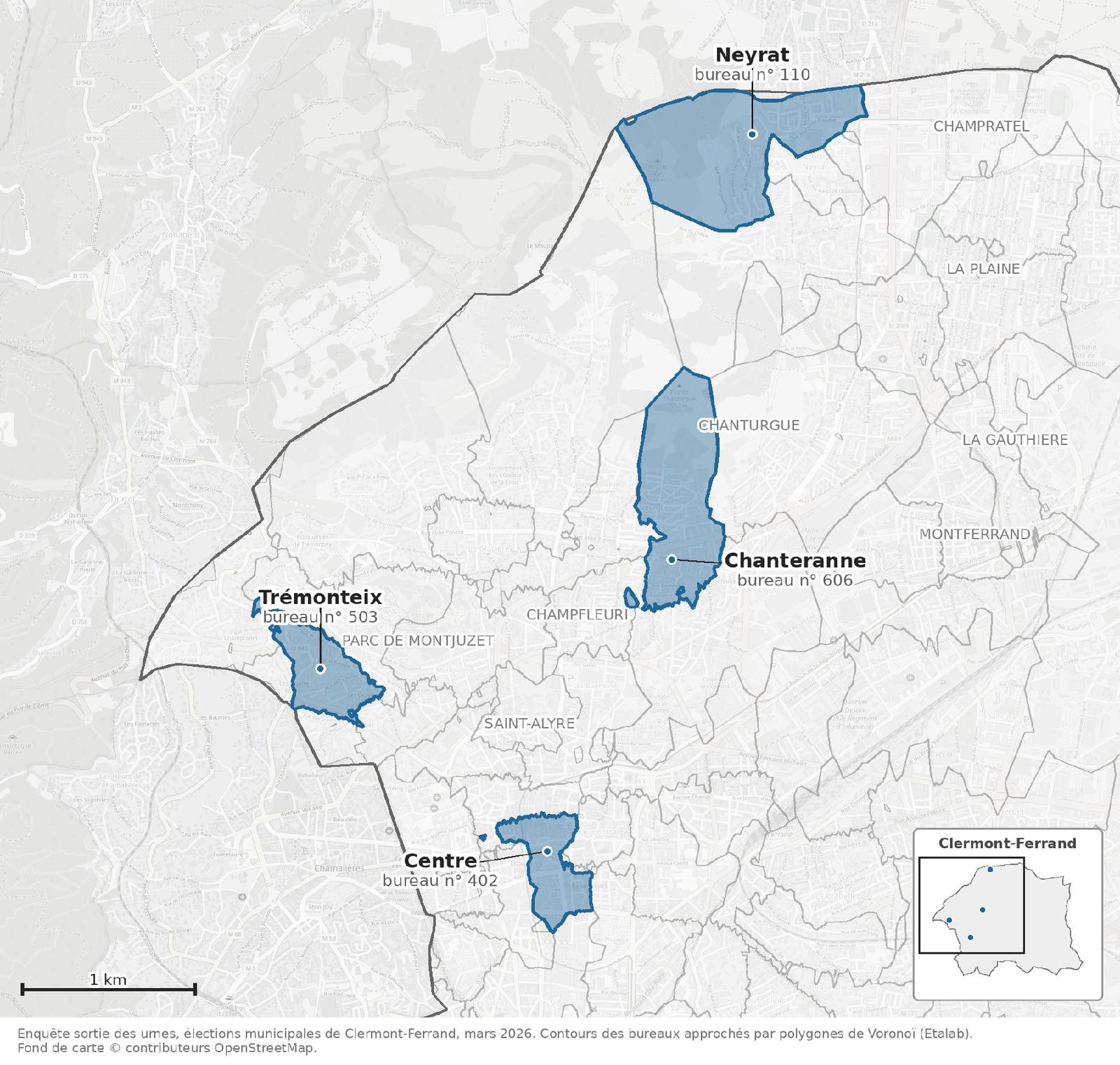 Carte des bureaux de vote enquêtés